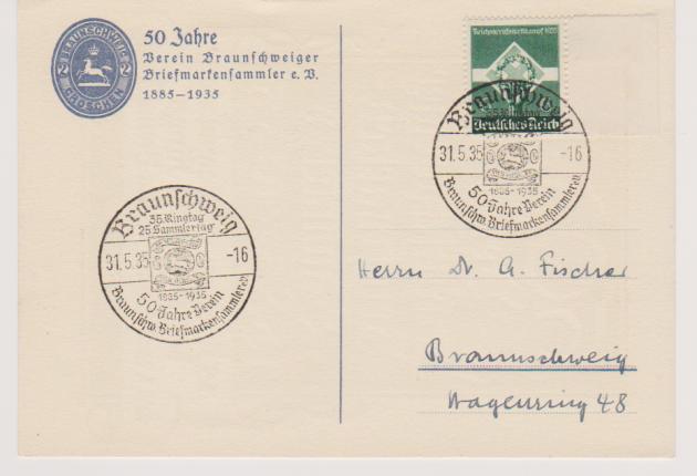SST Braunschweig 31.5.35, 50 Jahre Braunschweiger Briefmarkensammler, Mi. 571