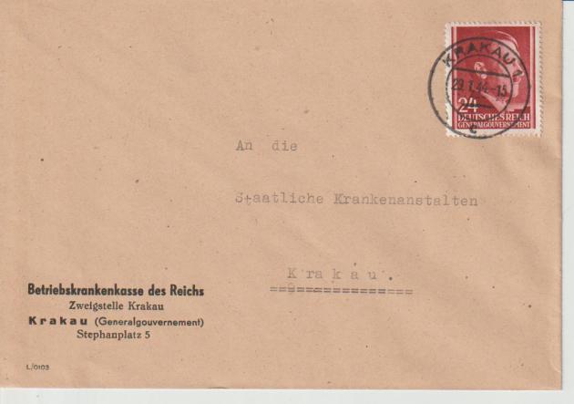 Mi. 78 Krakau 29.11,44, Abs. Betriebskrankenkasse des Reichs