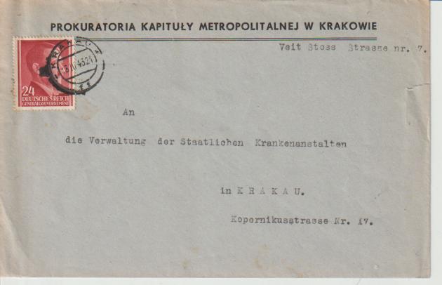 Mi. 78 Krakau, 18 III 43, PROKURATORIA KAPITULY METROPOLITALNEJ W KRAKOWIE