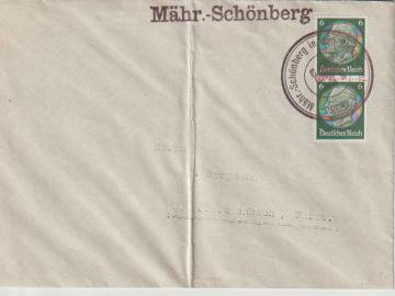 Mähr.-Schönberg in den Befreiungstagen 1938. DR-Frankatur nach Unterreichenbach