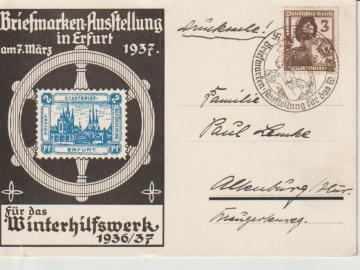 SOK/SST Erfurt, 7.3.37, Briefm.Ausst. für das WHW 1936/37, Mi. 643