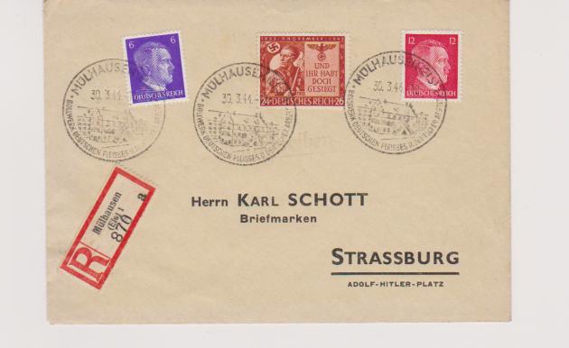OWS Mülhausen/Els., 30.3.44 R-Brief nach Strassburg