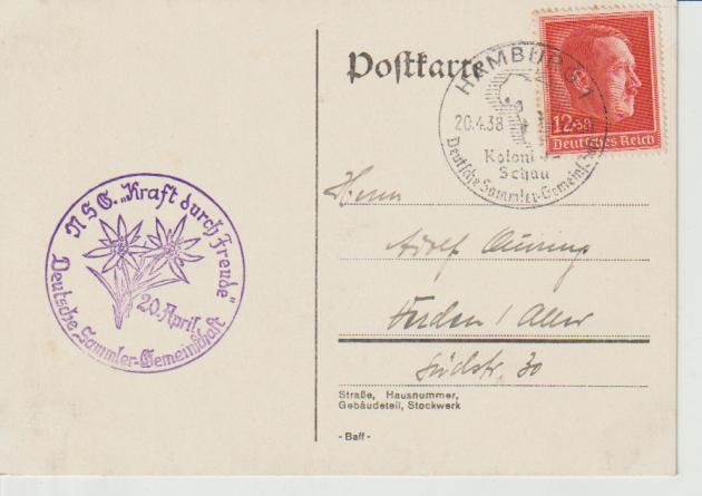 SST Hamburg 20.4.38, Kolonialschau, NST Kraft d. Freude, Mi. 664