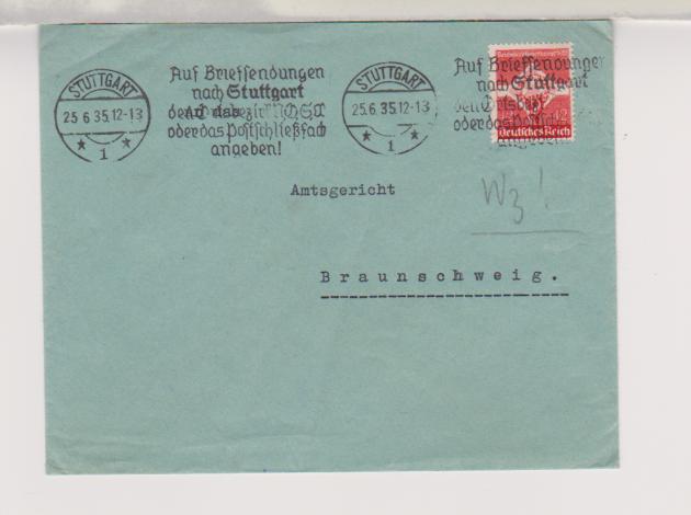MWS Stuttgart 25.6.35, Auf Briefsendungen nach Stuttgart...